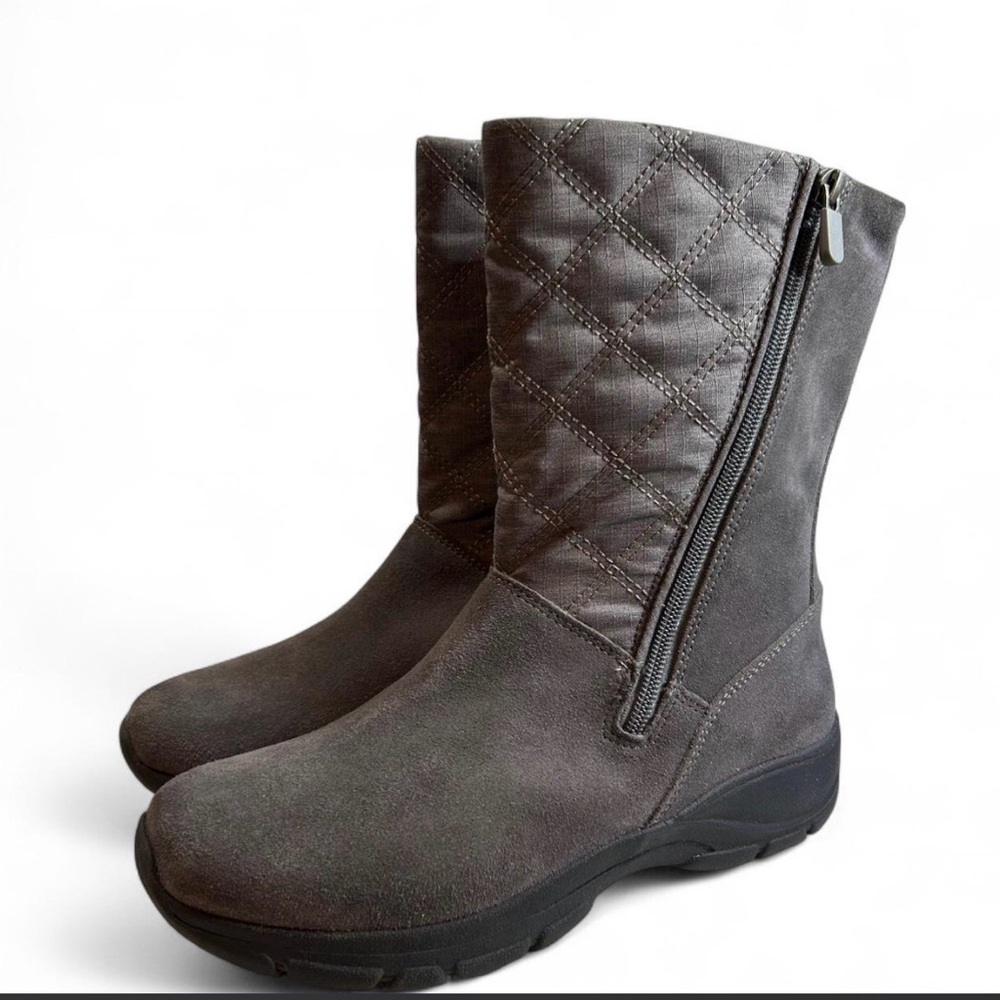 Lands End Grey Suede quilted leather ankle boots